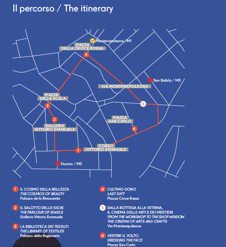 Sopra, IL MANIFESTO DI MILANO XL. Qui, il percorso delle installazioni 